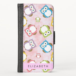 Cute Owls, Owl Pattern, Colorful Owls, Your Name iPhone X Wallet Case