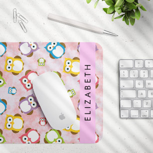 Cute Owls, Owl Pattern, Colorful Owls, Your Name Mouse Pad