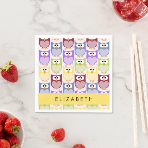 Cute Owls Owl Pattern Colorful Owls Your Name Napkins