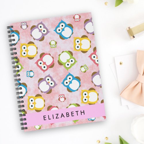 Cute Owls Owl Pattern Colorful Owls Your Name Planner