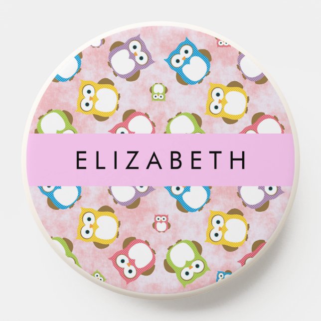 Cute Owls, Owl Pattern, Colorful Owls, Your Name PopSocket (Popsocket)
