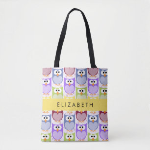 Cute Owls, Owl Pattern, Colorful Owls, Your Name Tote Bag