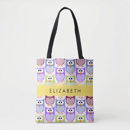 Cute Owls Owl Pattern Colorful Owls Your Name Tote Bag