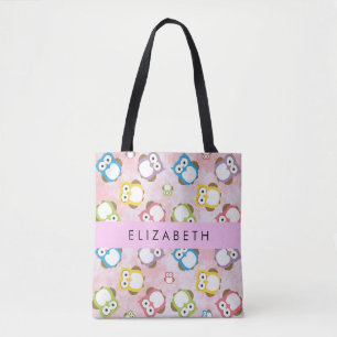 Cute Owls, Owl Pattern, Colorful Owls, Your Name Tote Bag