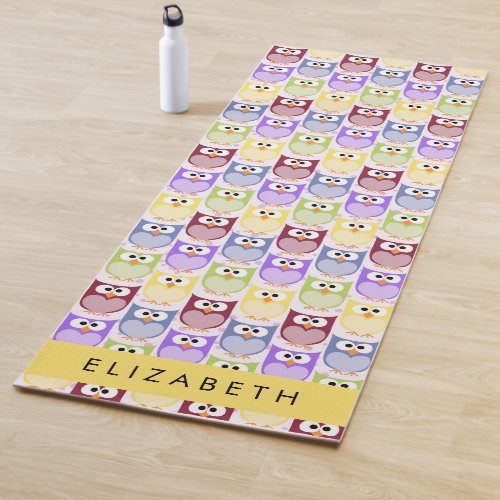 Cute Owls Owl Pattern Colorful Owls Your Name Yoga Mat