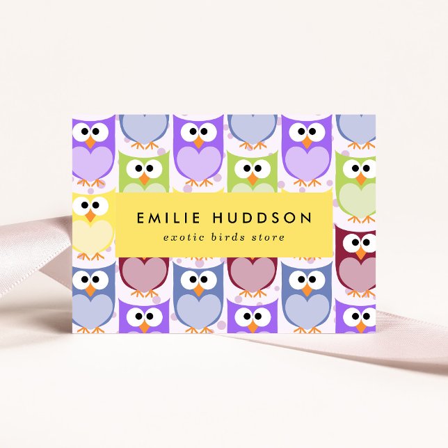 Cute Owls, Owl Pattern, Pet Shop, Bird Store Business Card (Creator Uploaded)