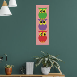 Cute owls Owl totem 3 Red Purple Green Poster