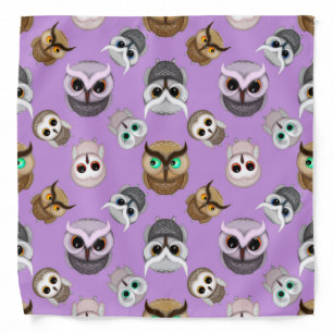 Cute Owls Pattern on Purple Background Bandana