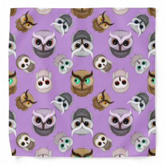 Cute Owls Pattern on Purple Background Bandana