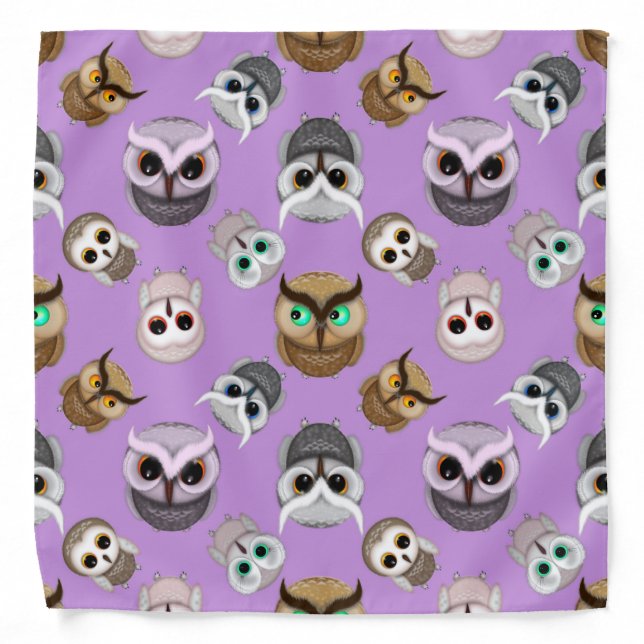 Cute Owls Pattern on Purple Background Bandana (Front)