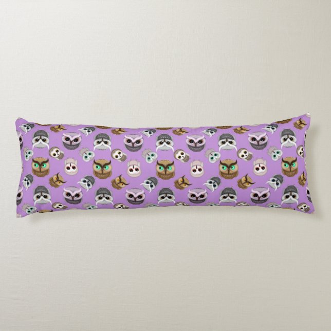 Cute Owls Pattern on Purple Background Body Pillow (Back)