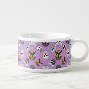 Cute Owls Pattern on Purple Background Bowl