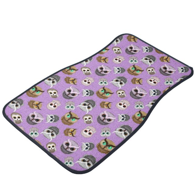 Cute Owls Pattern on Purple Background Car Mat (Angled)
