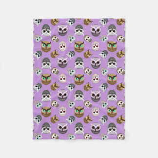 Cute Owls Pattern on Purple Background Fleece Blanket