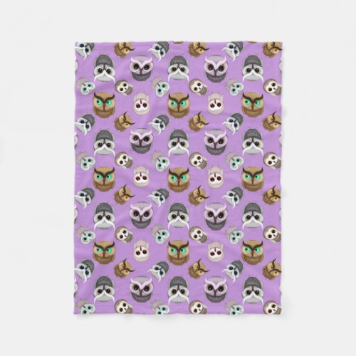 Cute Owls Pattern on Purple Background Fleece Blanket