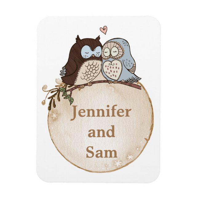 Cute Owls Personalized Wedding Magnets (Vertical)
