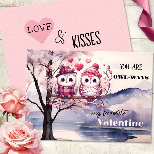 Cute Owls Pink Heart Valentines Day Holiday Card
