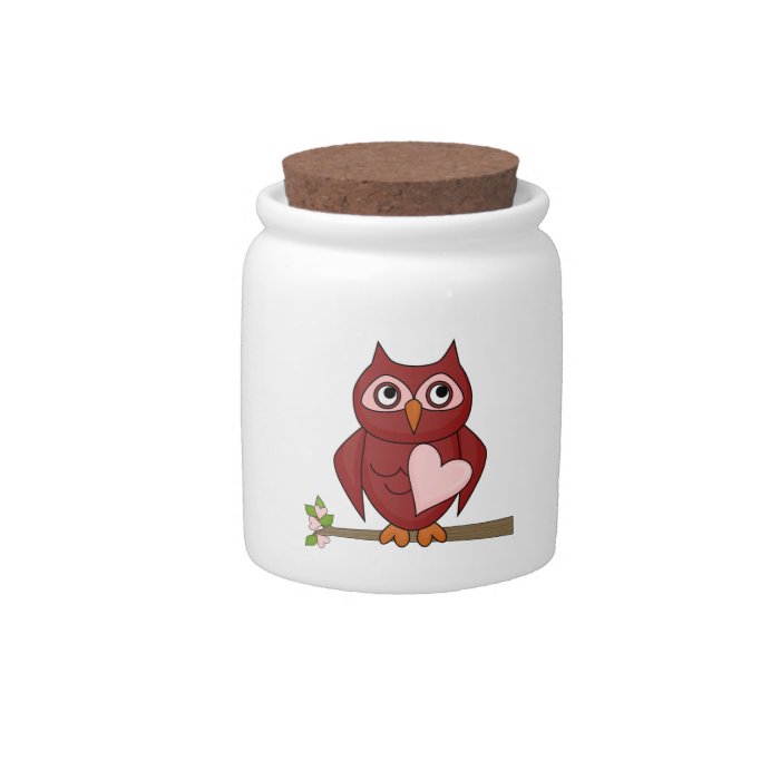 Cute Owls Red Cartoon Owl Heart Spare Change Bank Candy Dishes