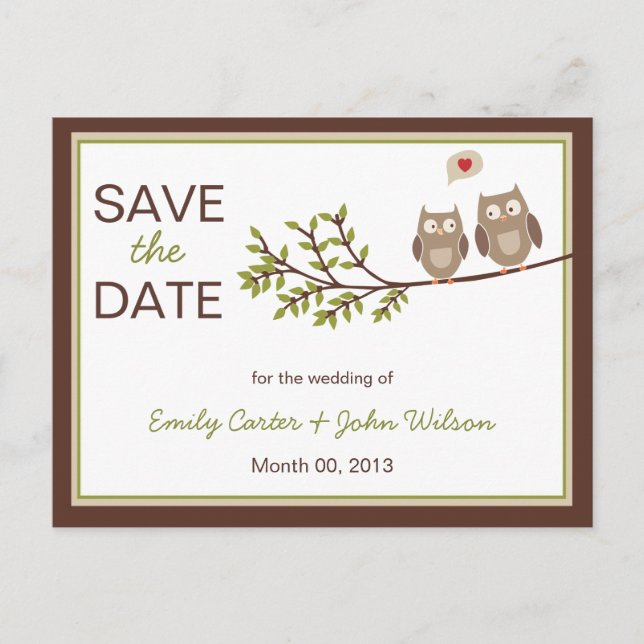 Cute Owls Save the Date Postcard (Front)