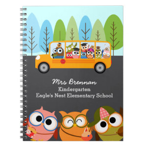 Cute Owls School Bus Personalized Teacher Notebook