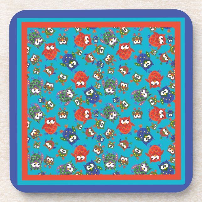 Cute Owls Set of Square Cork-backed Coasters (Front)