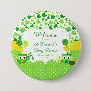 Cute Owls St Patrick's Day Party Button