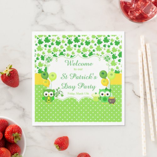 Cute Owls St Patricks Day Party Napkins