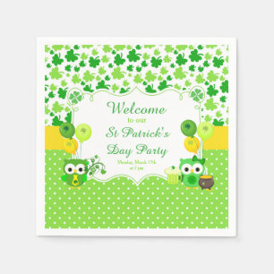 Cute Owls St Patrick's Day Party Napkins