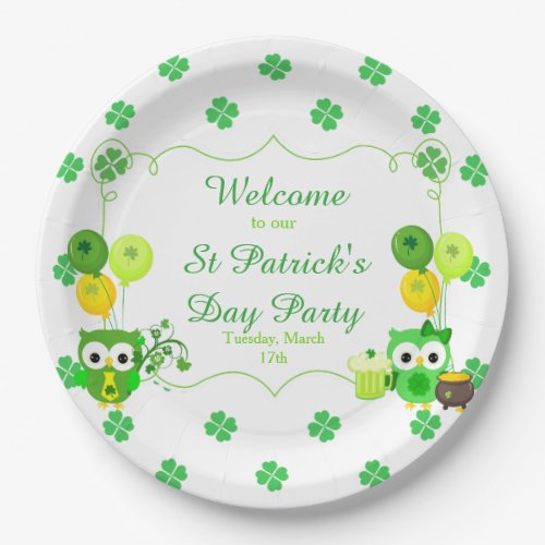 Cute Owls St Patricks Day Party Paper Plates