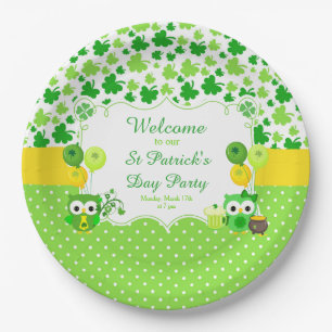 Cute Owls St Patrick's Day Party Paper Plates
