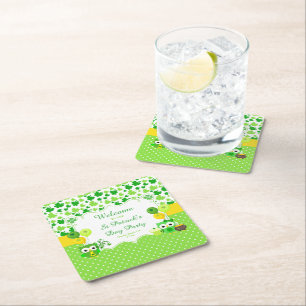 Cute Owls St Patrick's Day Party Square Paper Coaster