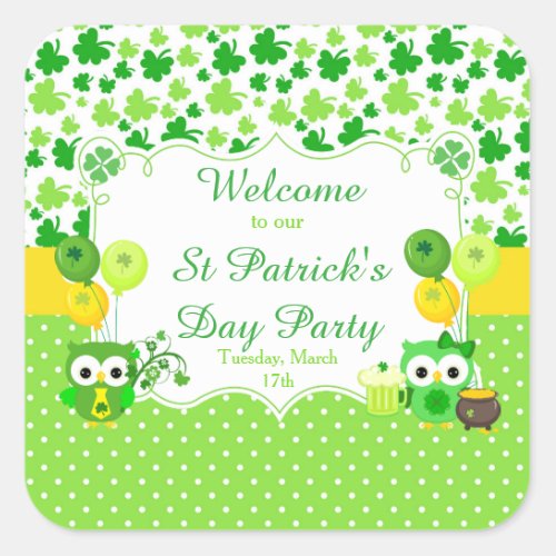Cute Owls St Patricks Day Party Square Sticker