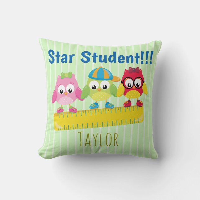 Cute Owls Star Student Throw Pillow (Front)