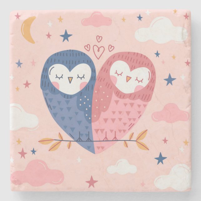 Cute Owls Stone Coaster (Front)