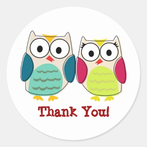 Cute Owls Thank You Stickers