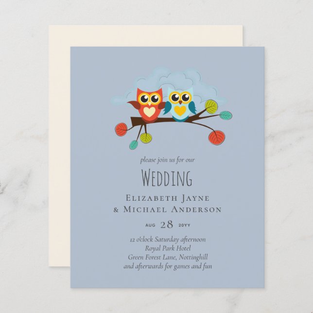 Cute OWLS Themed Wedding Blue Orange (Front/Back)