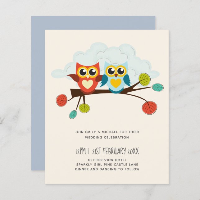 Cute OWLS Themed Wedding Blue Orange (Front/Back)
