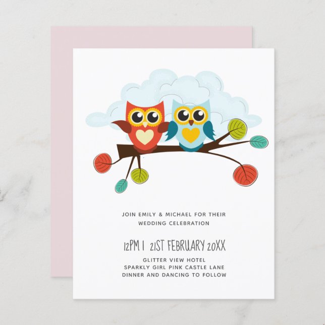 Cute OWLS Themed Wedding Blue Orange (Front/Back)
