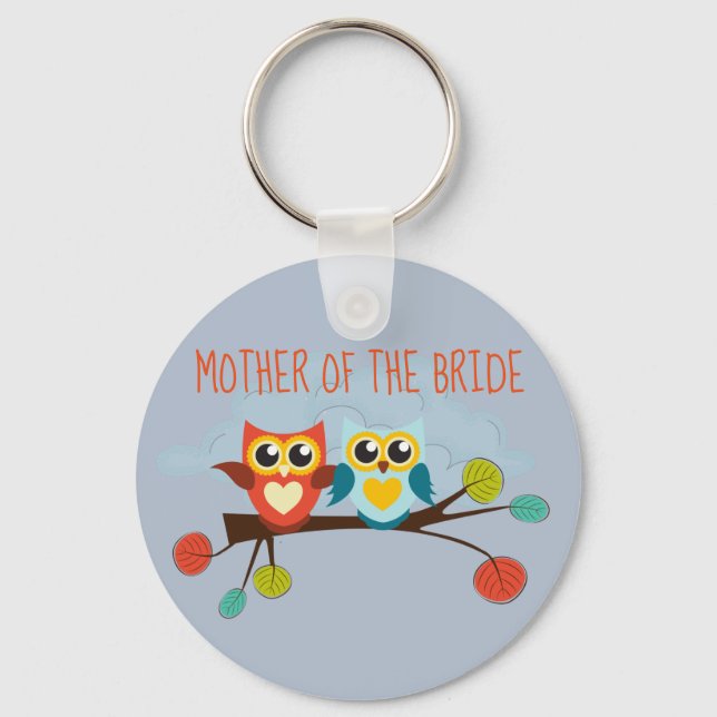 Cute OWLS Themed Wedding Blue Orange Keychain (Front)