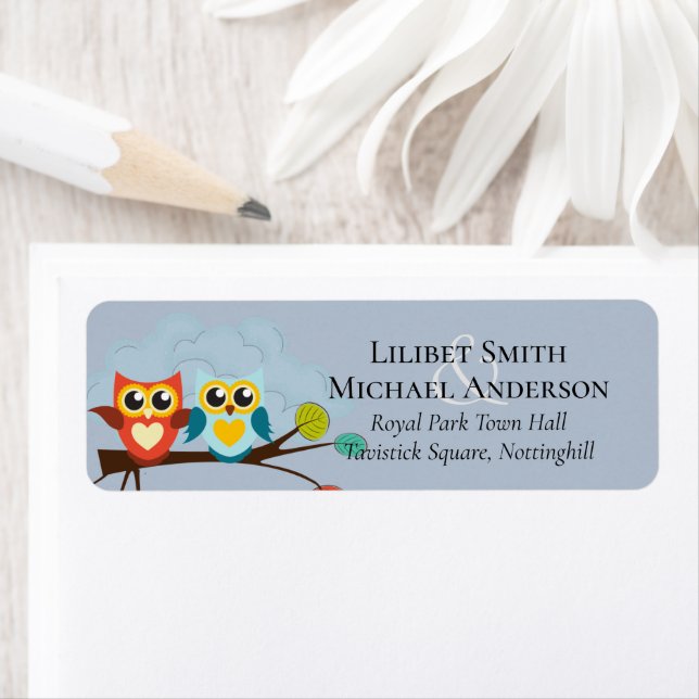 Cute OWLS Themed Wedding Blue Orange Label (Insitu)