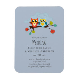 Cute OWLS Themed Wedding Blue Orange Magnet