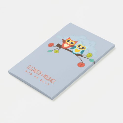 Cute OWLS Themed Wedding Blue Orange Post_it Notes