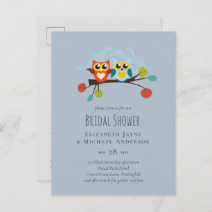 Cute OWLS Themed Wedding Blue Orange Postcard