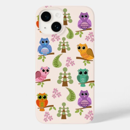 Cute owls trees flowers Case_Mate iPhone 14 case