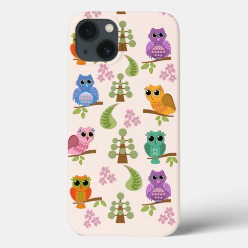 Cute owls trees flowers iPhone 13 case