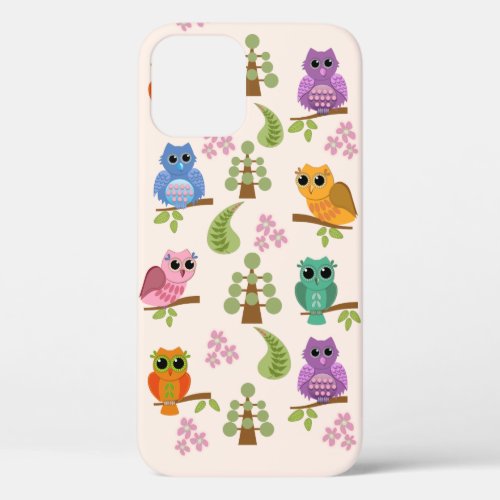 Cute owls trees flowers iPhone 12 case