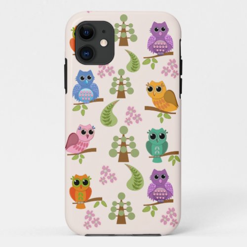 Cute owls trees flowers iPhone 11 case