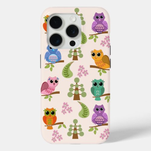 Cute owls trees flowers iPhone 15 pro case