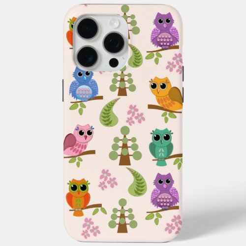 Cute owls trees flowers iPhone 15 pro max case