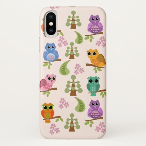 Cute owls trees flowers iPhone x case